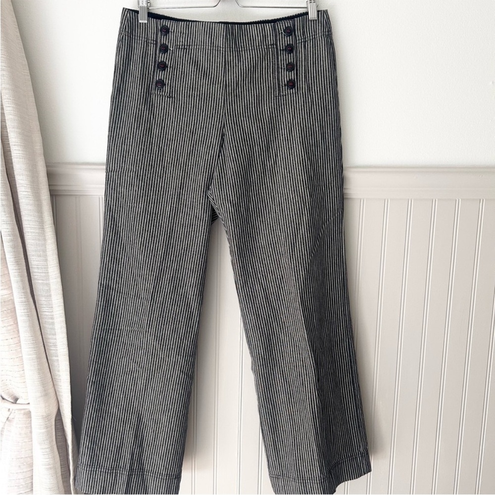 Y2K Larry Levine Gray and White Striped Women's Trousers 12 Petite Dress Pants